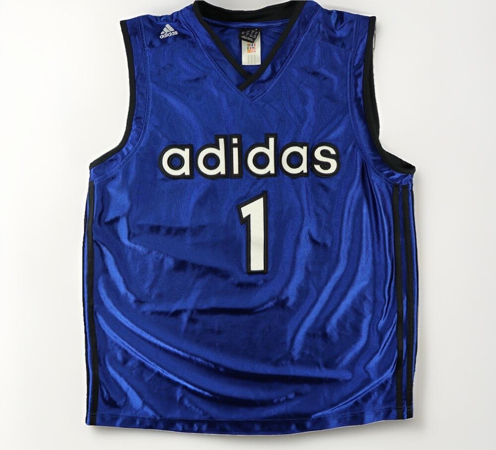 Vintage Adidas Basketball Jersey 1 Mens XL Royal Blue Black Sewn Stitched Mesh